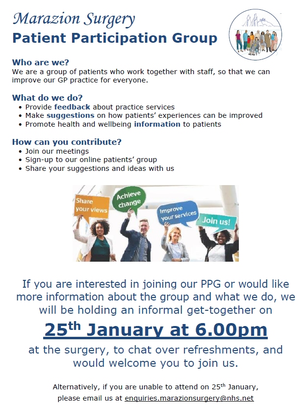 PPG poster PPG meeting 25th January 2023 at 6pm.